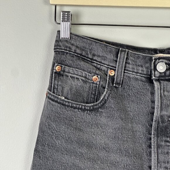 Levi's Ribcage Straight Ankle Premium Denim Washed Black Jeans - Picture 4 of 16